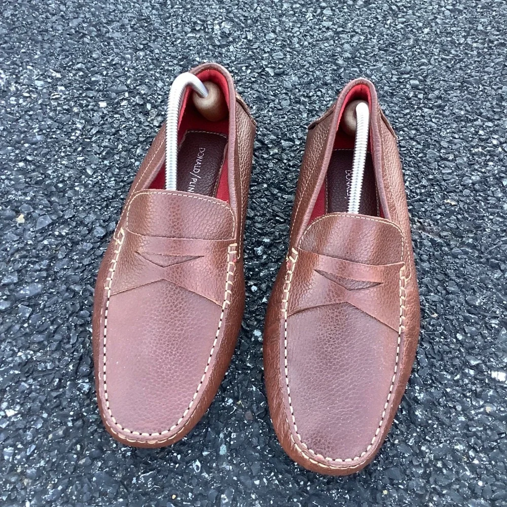 Donald Pliner Alondro Brown Pebbled Leather Driving Loafers Mens 11M Penny Moc
